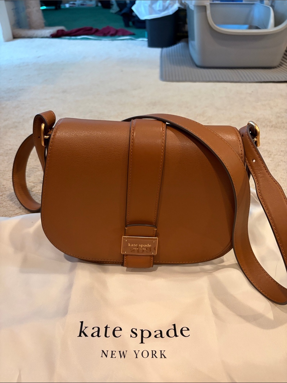 kate spade tan leather saddle crossbody bag